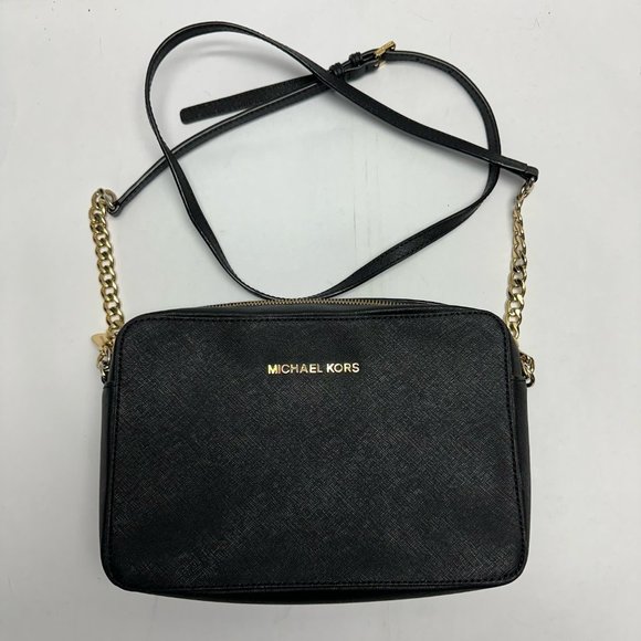 Michael Kors Black w/ Gold Chain Detail Crossbody - Picture 1 of 3